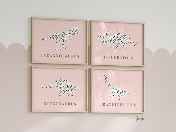 Pink baby girl cute dinosaur nursery, girl's bedroom dinosaur wall decor, gift for girl dinosaur theme, little girl bedroom dinosaur theme