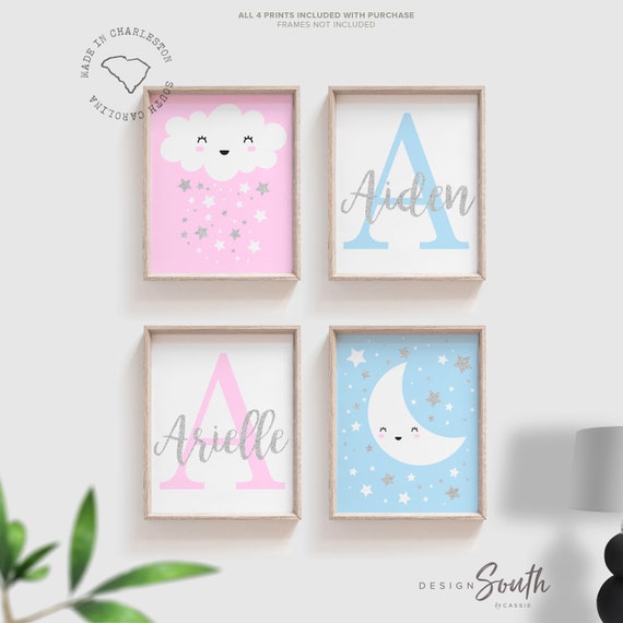 Boy girl twins, twin babies, boy girl twin nursery, boy girl twin gift, pink and blue twin decor, pink blue twin prints, nursery art twins