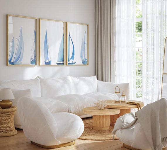 Coastal Sailboat Watercolor Print Set: Nautical Nursery Art