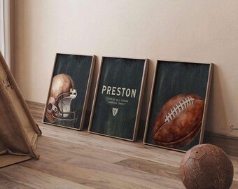 Personalized Football Nursery Art Prints, Christian Boy Room Decor