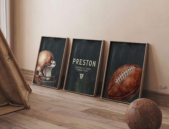 Personalized Football Nursery Art Prints, Christian Boy Room Decor