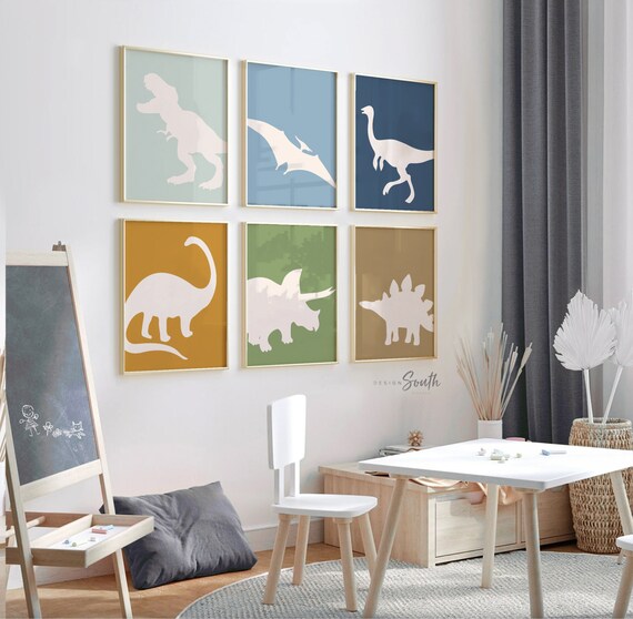 Neutral dinosaur decor earthy neutral tones, kid neutral playroom wall art, neutral boho dinosaurs for kid baby children, art gender neutral