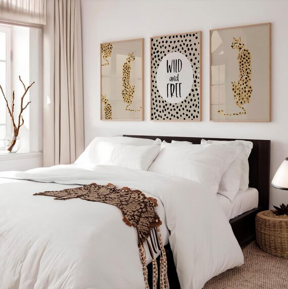 Cheetah Nursery Art Prints: Wild and Free, Tan Beige Decor