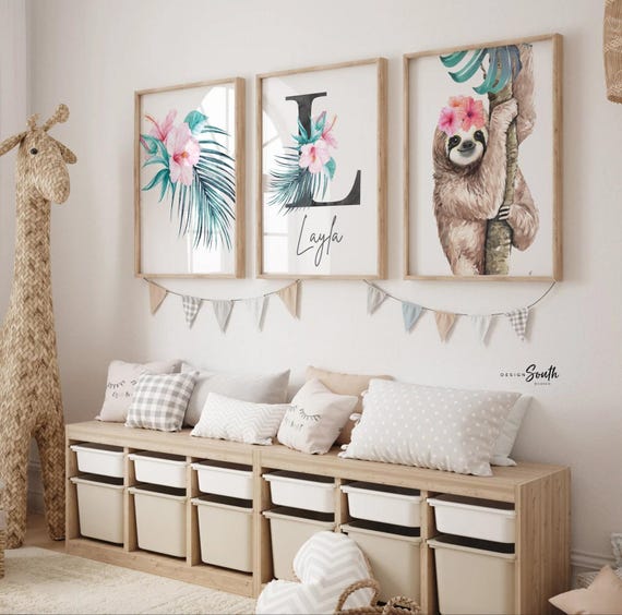 Tropical Sloth Nursery Prints: Baby Girl Bedroom Decor