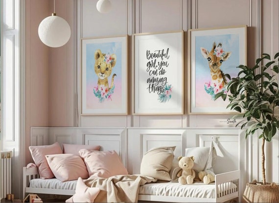 Girls teal bedroom, quote baby girl art, nursery floral animal theme for girl, wall art girls teal and pink nursery decor, baby gift quote