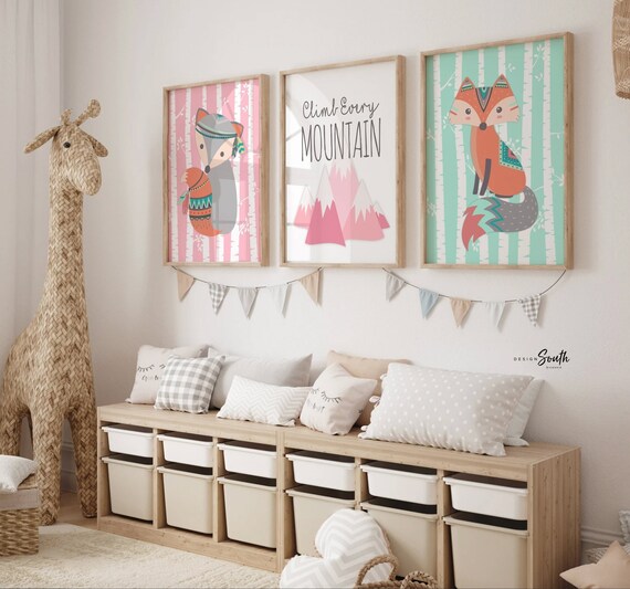 Nursery quote, woodland animals, pink woodland baby girl art, woodland decor girl, fox nursery art, fox nursery decor, inspirational quote