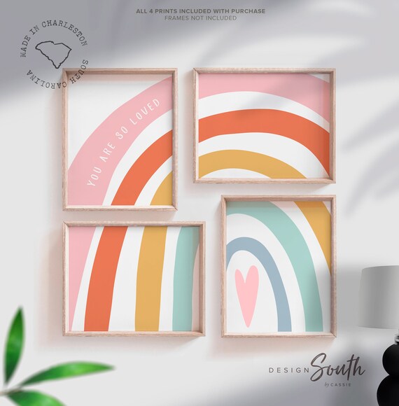 Rainbow monogram print for girls, rainbow design with girls name monogram, girls bedroom decor, nursery decor, girls playroom wall art set