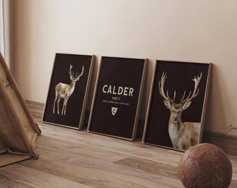 Deer Hunting Nursery Wall Art Set of 3, Watercolor Buck Deer Antler Prints, Personalized Name Initial, Every Legend Has a First Hunt