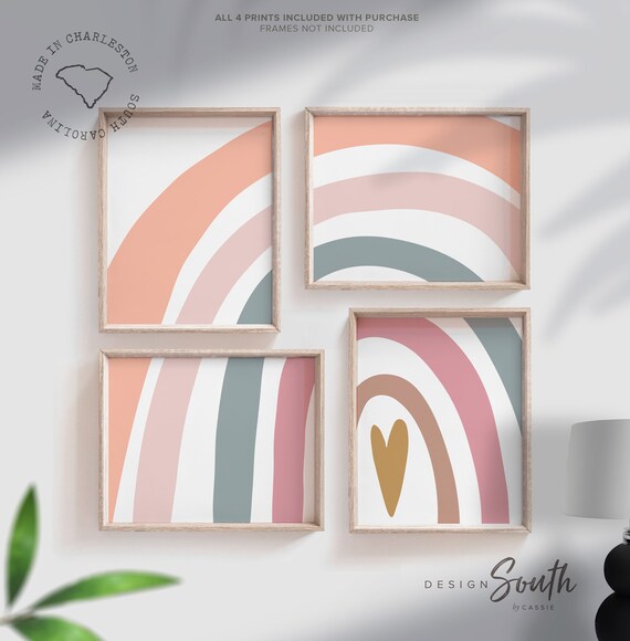 Peach mauve blush rainbow wall art, modern nursery wall art, baby room rainbows, rainbow wall art kids, children room rainbow wall decor