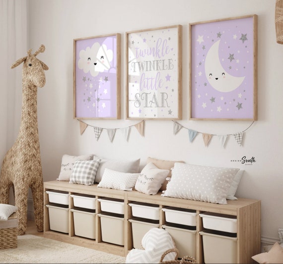 Lilac nursery wall art silver sparkles, twinkle twinkle little star, nursery decor, nursery quote baby print, baby girl nursery decor gift