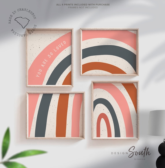 Rainbow nursery wall decor, baby room wall muted rainbow, rainbow child art prints, playroom wall ideas, rainbow images, you are so loved
