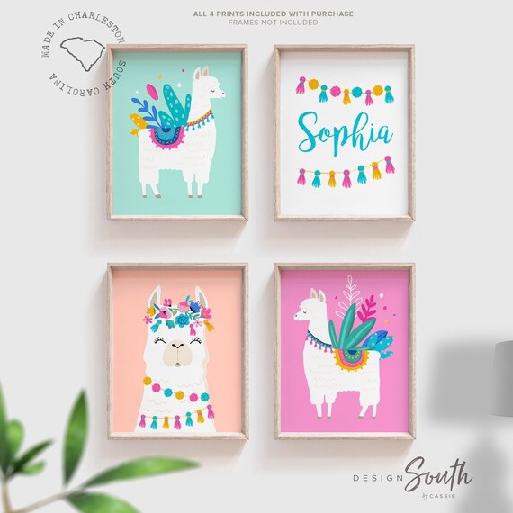 Llama nursery art, alpaca baby girl nursery decor, boho nursery art print, pastel color nursery, gift idea girl, cactus boho nursery print