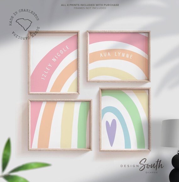 Sister art unicorn colors, pastel rainbow for sisters, wall art pastel soft colors, sister signs, twin girl nursery ideas, pastel twin room