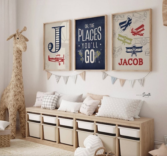 Oh the places you'll go, transportation kids art, transportation theme, airplane bedroom art, airplane nursery decor, airplane boys room art
