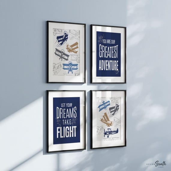 Vintage Airplane Nursery Art Prints: Boys Aviation Decor