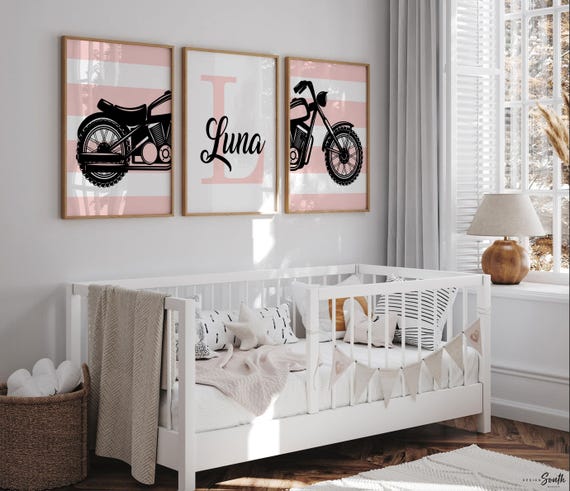 Personalized Pink Motorcycle Girl Nursery Art - Harley Davidson Theme