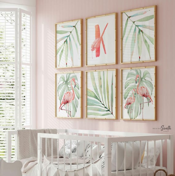 Flamingo Nursery Art Prints: Tropical Watercolor Decor Set