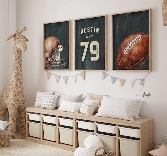 Custom Football Jersey Number Prints, Vintage Sports Nursery Wall Art (Set of 3)