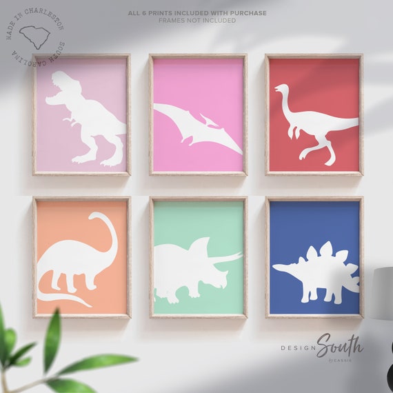 Colorful Dinosaur Art Little Girl Room Dinosaur Themed Wall Etsy