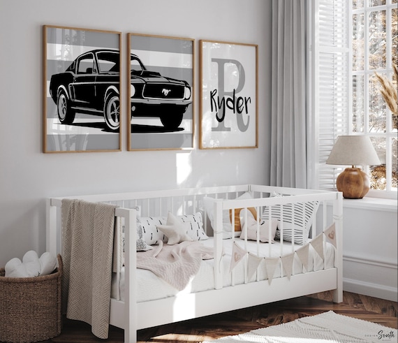 Ford Shelby Mustang 1967 wall art, personalized name print set, baby or child's room, boys car nursery, classic muscle car decor