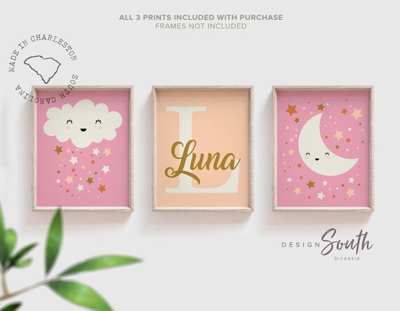 Boho baby girl nursery, twinkle twinkle little star boho colors, peach baby girl nursery, wall decor personalized name boho moon star baby