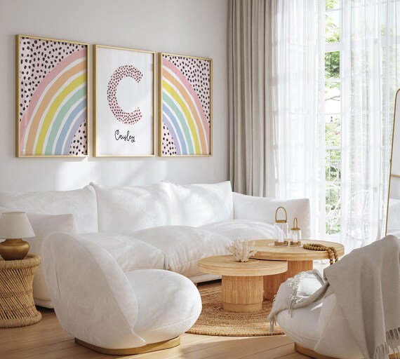 Rainbow Monogram Nursery Art Print: Custom Baby Girl Room Decor
