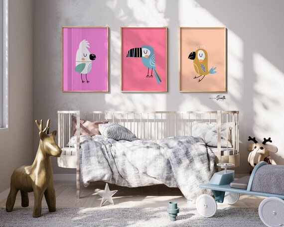 Tropical Birds Print Set: Colorful Nursery Wall Art