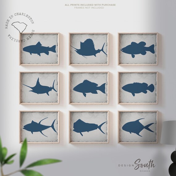 Navy gray boys fishing wall art, boys bedroom navy gray fish, boy nursery navy nautical, toddler fishing art, boys room sea fishing themed