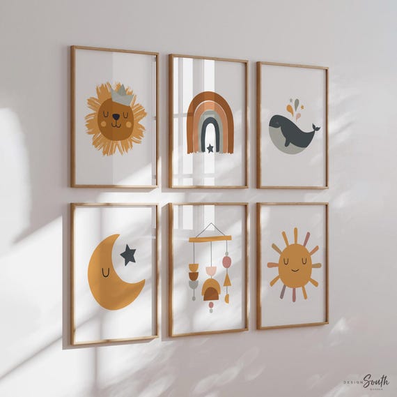Boho baby room, boho rainbow baby girl or boy gender neutral, earthy color print set, gallery wall kids bedroom ideas, gift gender neutral