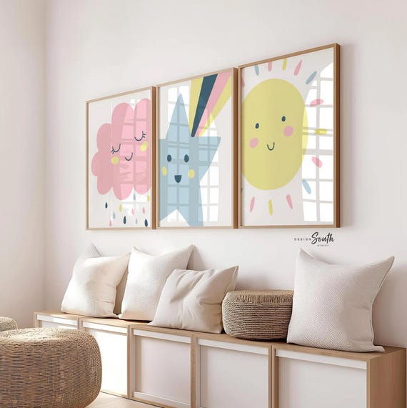Pastel Nursery Print Set: Weather Theme, Star, Cloud, Sun