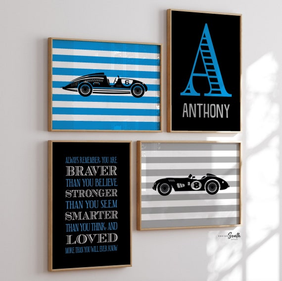 Vintage race car prints, vintage car nursery, race car nursery theme, boys race car nursery, race cars, boys racing bedroom, blue racing