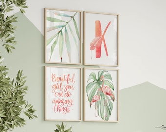 Tropical Flamingo Nursery Art Prints: Baby Girl Room Decor