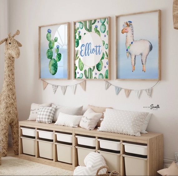 Affiche thème Lama et cactus décoration chambre d'enfant et bébé