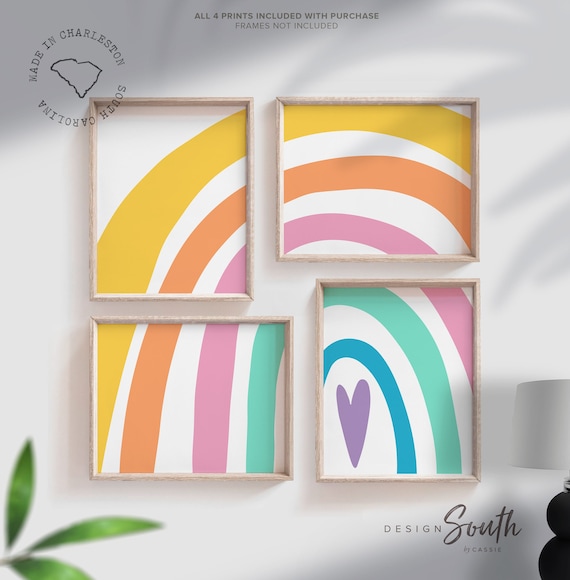 Girl rainbow posters, rainbow wall art for girl bedroom, decor for girl room, kids room wall, rainbow wall decorations, sunshine nursery art