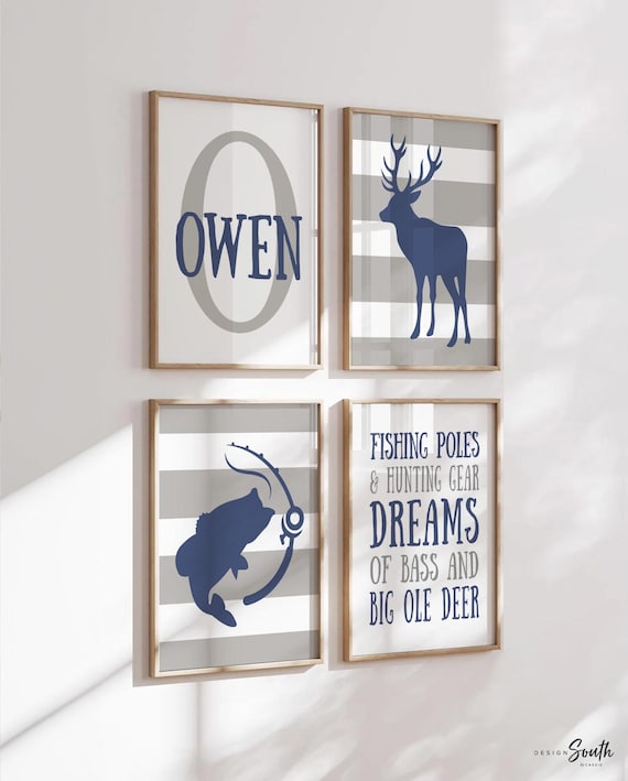 Deer bass kids decor, eight point buck deer nursery decor, bass fishing nursery decor, boys wall art hunting quote, boys bedroom deer fish