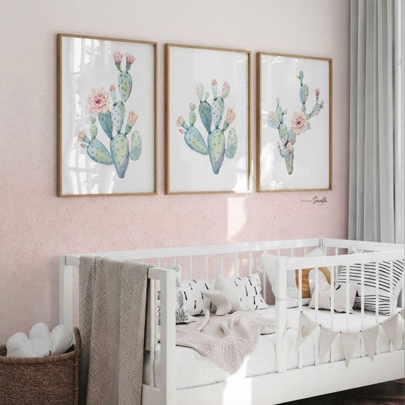 Floral Cactus Nursery Art: Desert Bloom Watercolor Prints