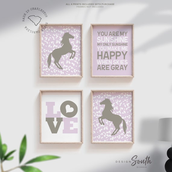 Equestrian girl nursery wall art, horse art purple, horse decor baby girl nursery, cowgirl nursery, western girls nursery art, horse print