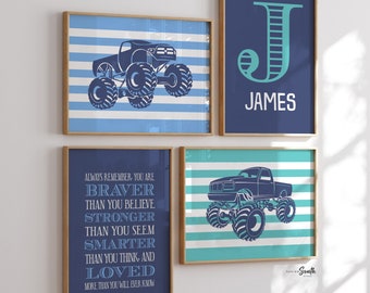 Personalized Monster Truck Wall Art: Boys Room Decor Prints