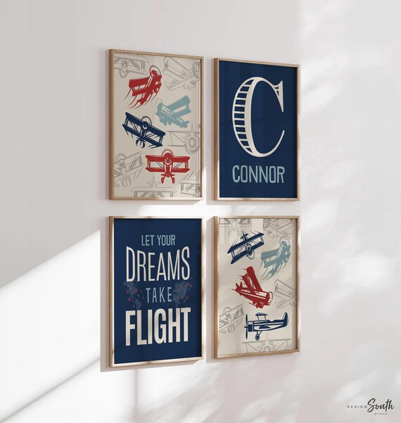 Personalized Airplane Nursery Art Prints: Aviation Boys Bedroom Decor