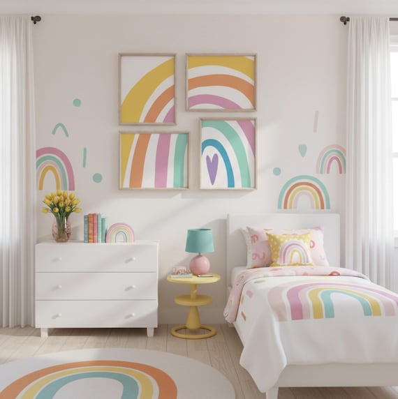 Rainbow Wall Art Prints: Girl's Nursery Decor (Set of 4)