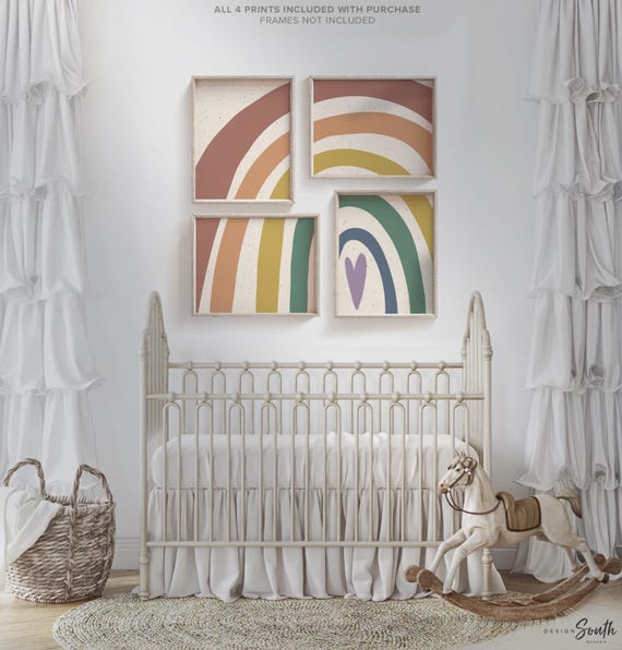 Neutral Boho Rainbow Nursery Prints: Earthy Tones Wall Art