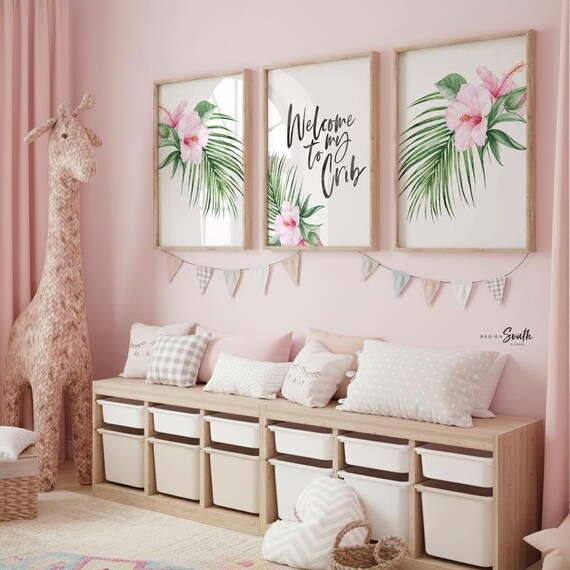 Tropical Nursery Art Prints: Hibiscus Flower Decor (Set of 3)
