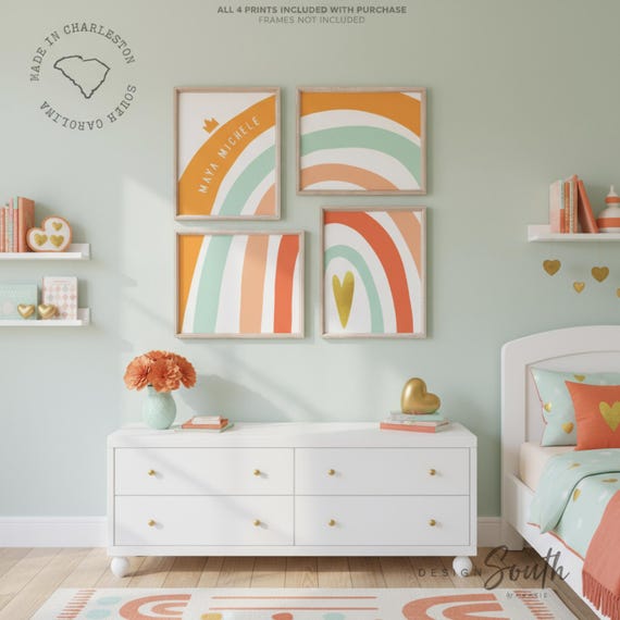 Rainbow Nursery Art Prints: Orange, Peach & Gold Decor