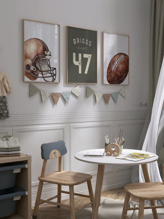 Personalized Football Wall Art Prints: Boys Sports Room Decor Set