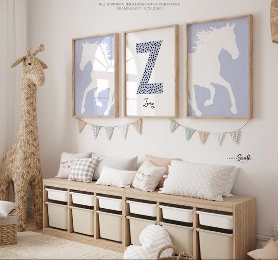 Periwinkle horse girl nursery decor, horse girl room art, farm nursery decor, girl horse nursery theme, horse girl gift, farm pony girly art