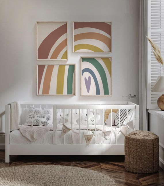 Neutral Boho Rainbow Nursery Prints: Earthy Tones Wall Art