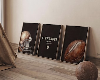 Football Nursery Wall Art Set of 3, Future All Star Print, Personalized Name Initial, Football Helmet Decor, Baby Boy Toddler Room Gift