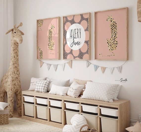 Cheetah nursery print, baby girl cheetah theme nursery, pink modern trendy speckle dot nursery, pink cheetah gift for girl, personalized art