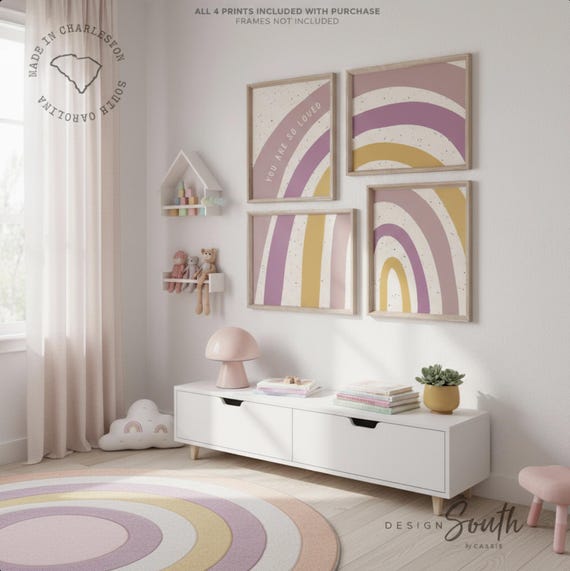 Rainbow Nursery Art Prints: Muted Lilac, Mustard Yellow