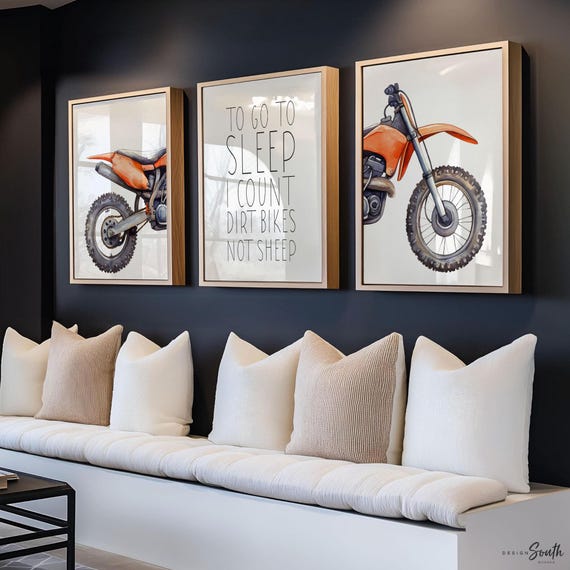 Orange Dirt Bike Nursery Art: Motocross Prints, Boys Room Decor